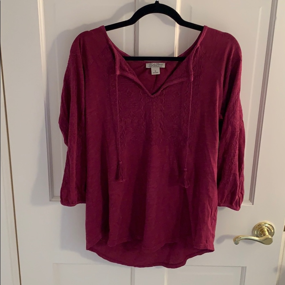 Lucky Brand Maroon Blouse with Tassles